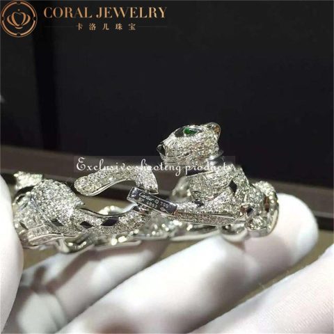 Cartier Panthère De HP600335 Cartier Bracelet 18k White Gold Onyx Emeralds Diamonds 8