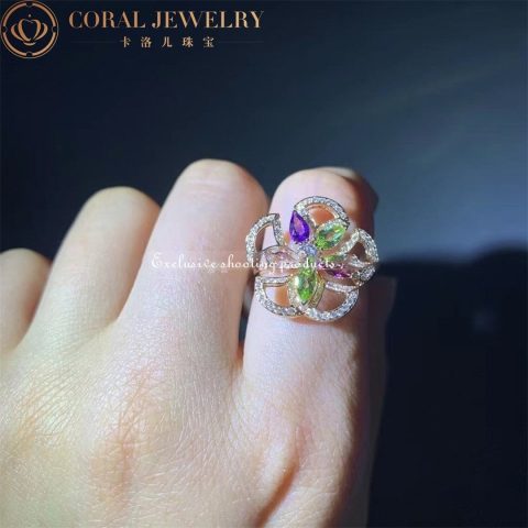 Bulgari Divas’ Dream 355819 Ring Rose Gold Diamonds Amethyst Peridot Pink Tourmaline 8