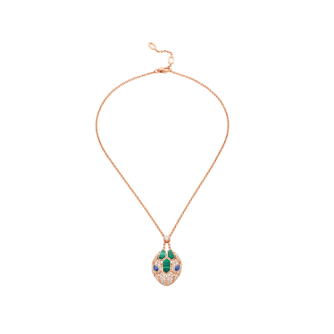Bulgari Serpenti 356782 18 kt rose gold necklace set with blue sapphire eyes pavé diamonds on the pendant 1