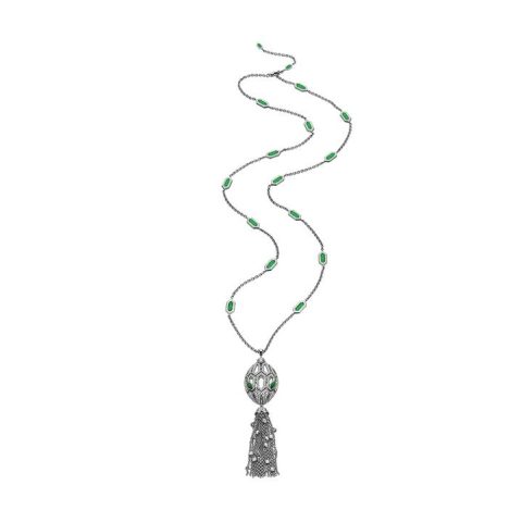 Bulgari Serpenti 354101-1 18 kt white gold necklace with tassel set with a diamond pavé diamonds and malachite eyes 1
