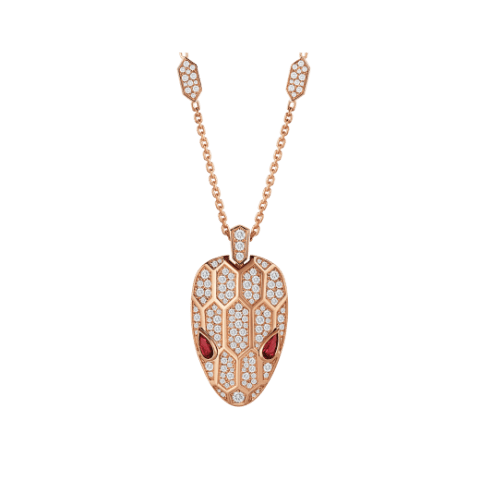 Bulgari Serpenti 352725 necklace in 18 kt rose gold set with rubellite eyes and with pavé diamonds 1