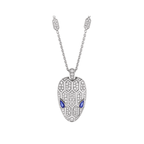Bulgari Serpenti 353529 necklace in 18 kt white gold set with blue sapphire eyes and pavé diamonds 1