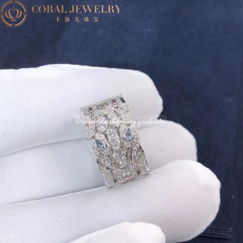 Bulgari AN857663 Serpenti Seduttori white Gold Diamond and Aquamarine Ring 9