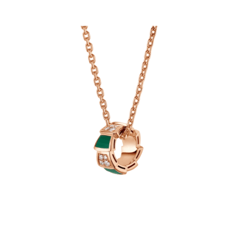 Bulgari Serpenti Viper 355958 18 kt rose gold necklace set with malachite elements and pavé diamonds on the pendant 1