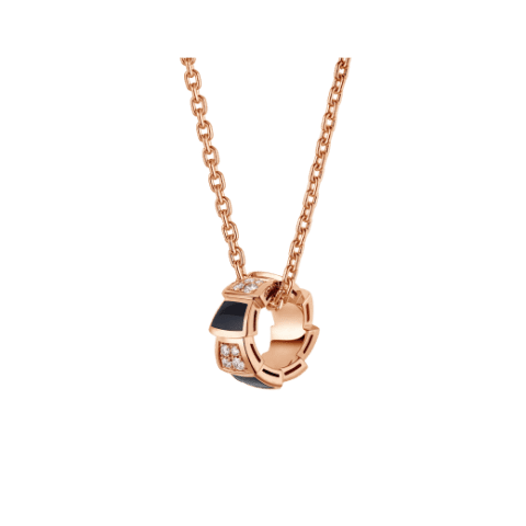 Bulgari Serpenti Viper 356554 18 kt rose gold necklace set with onyx elements and pavé diamonds on the pendant 1