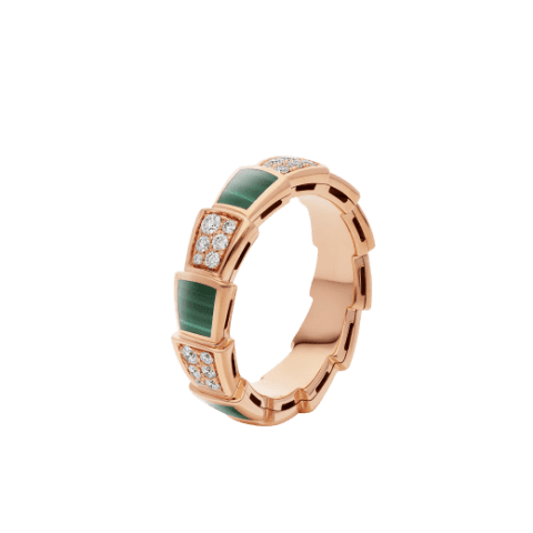 Bulgari Serpenti Viper 355032 18 kt rose gold ring set with malachite elements and pavé diamonds 1