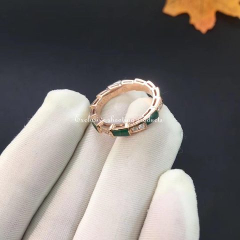 Bulgari Serpenti Viper 356758 18 kt rose gold thin ring set with malachite elements and pavé diamonds 7