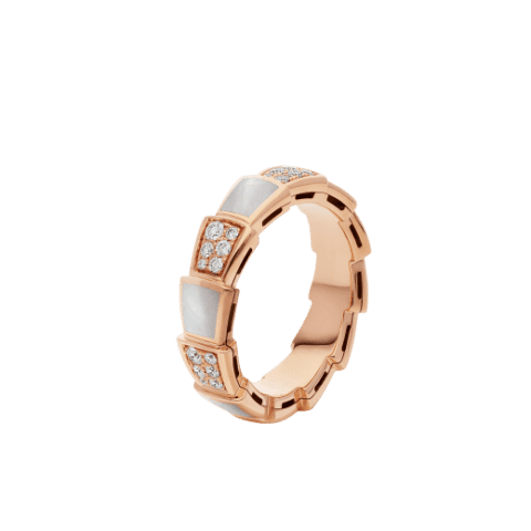 Bulgari Serpenti Viper 353236 band Ring in 18 kt rose gold with Mother of Pearls and pavé diamonds Ring 1