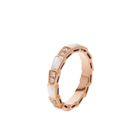 Bulgari Serpenti Viper 353225 band Ring in 18 kt rose gold with Mother of Pearls and pavé diamonds Ring 1