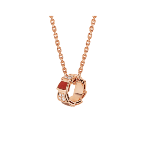Bulgari Serpenti 355088 Viper necklace with 18 kt rose gold chain pendant set with carnelian elements and demi pavé diamonds 1