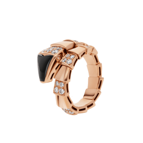 Bulgari Serpenti 345222 Viper one-coil ring in 18 kt rose gold set with black onyx elements and demi pavé diamonds 1