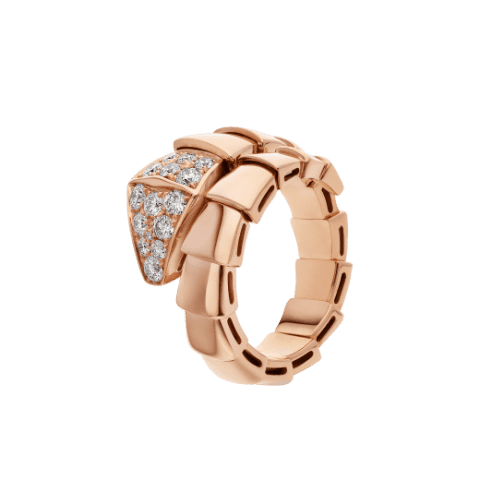 Bulgari Serpenti 345218 Viper one-coil ring in 18 kt rose gold set with pavé diamonds on the head 1