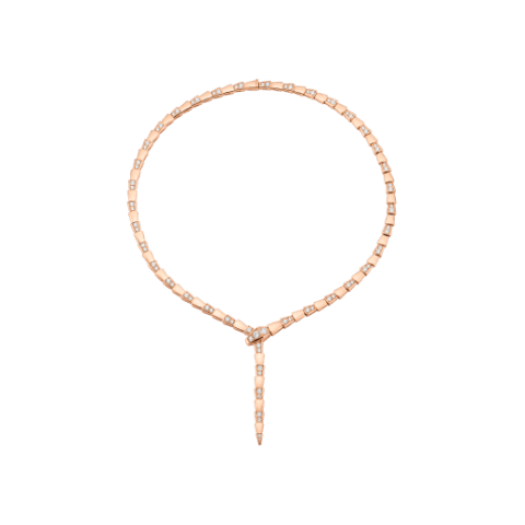Bulgari Serpenti Viper 353037 thin necklace in 18 kt rose gold set with demi pavé diamonds 1