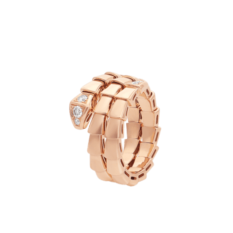 Bulgari 357869 Serpenti Viper two-coil 18 kt rose gold ring set with demi-pavé diamonds 1