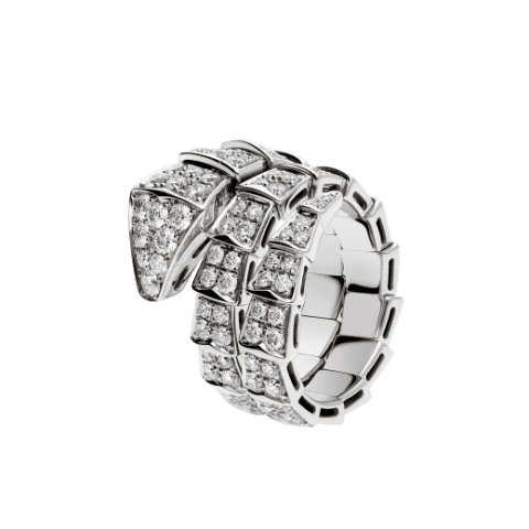 Bulgari Serpenti 345227 Viper two-coil ring in 18 kt white gold set with full pavé diamonds 1