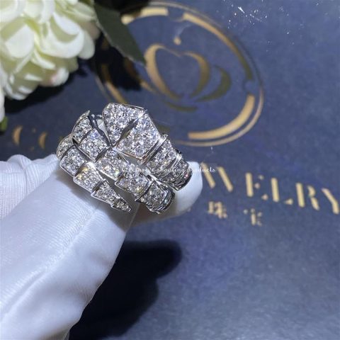 Bulgari Serpenti 345227 Viper two-coil ring in 18 kt white gold set with full pavé diamonds 5
