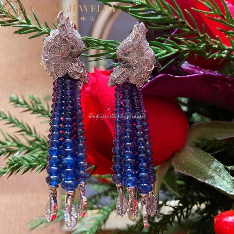 Cartier Les Oiseaux Libérés H8000128 Earrings White Gold Emeralds Sapphire Diamonds 12