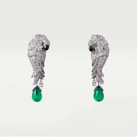 Cartier Les Oiseaux Libérés H8000125 Earrings White Gold Emeralds Sapphires Mother-of-pearl Diamonds 1