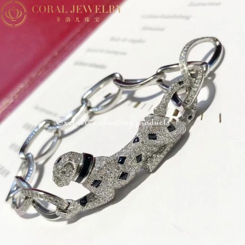 Cartier Panthère De N6707117 Cartier Bracelet White Gold Diamond Onyx Emeralds and Black Lacquer 8