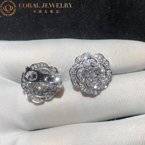 Chanel Bouton de J12072 Camélia Earrings 18k White Gold Diamonds 9
