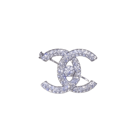 Chanel CC Logo Brooch 18k White Gold Diamonds Brooch 1