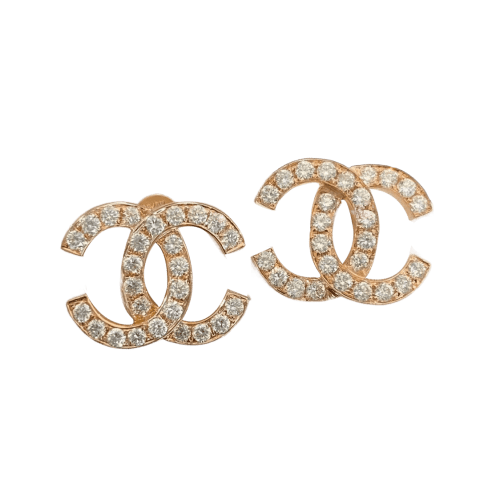Chanel CC Logo Earrings Medium Version 18k Rose Gold Diamonds Earrings 1