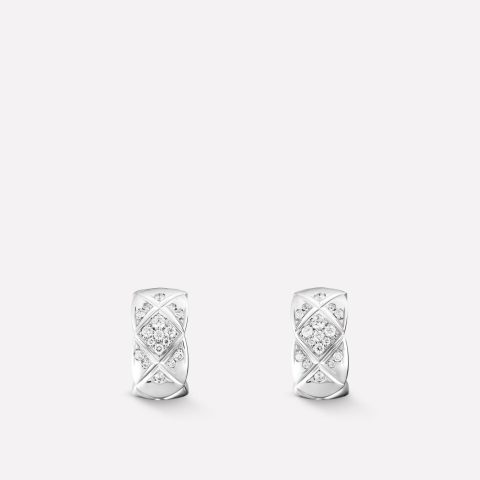 Chanel Coco Crush J11135 Earrings Quilted Motif 18k White Gold Diamonds 1