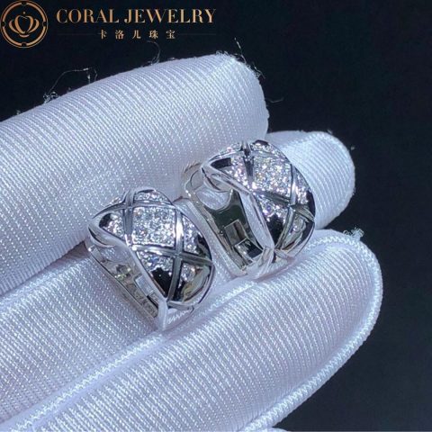 Chanel Coco Crush J11135 Earrings Quilted Motif 18k White Gold Diamonds 9