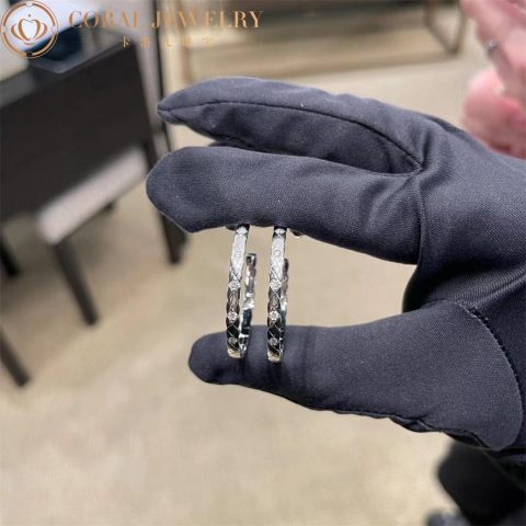 Chanel Coco Crush Hoop J12094 Earrings Quilted Motif 18k White Gold Diamonds 3