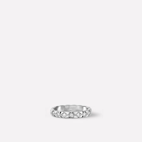 Chanel Coco Crush Ring J11871 Quilted Motif Mini Version 18k White Gold Diamonds 1