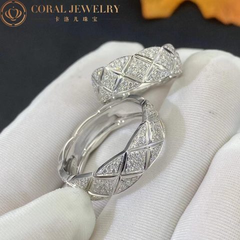 Chanel Coco Crush J12093 Ring Quilted Motif Small Version 18k White Gold Diamonds 5