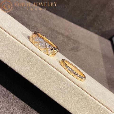 Chanel Coco Crush Ring J10864 Quilted Motif Small Version 18k Yellow Gold Diamonds 11
