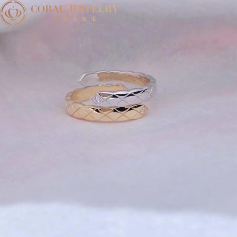 Chanel Coco Crush Toi Et Moi J11971 Ring Quilted Motif Small Version 18k White and Beige Gold Diamonds 9