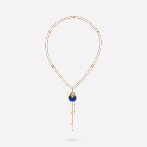 Chanel Lion Médaille Long J11369 Necklace 18k Yellow Gold Diamonds Lapis Lazuli 1