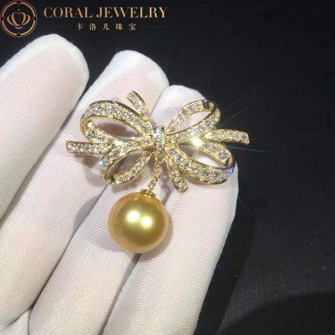 Chanel Ruban Brooch 18k Yellow Gold Diamonds Pearl Brooch 4