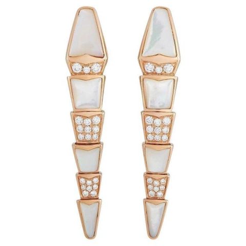 Bulgari Serpenti 350678 18K Rose Gold Diamond Mother of Pearl Clip-On Earrings OR857278 2
