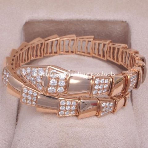 Bulgari Serpenti Viper BR855312 Diamond 18K Rose Gold One-Coil Bracelet 14