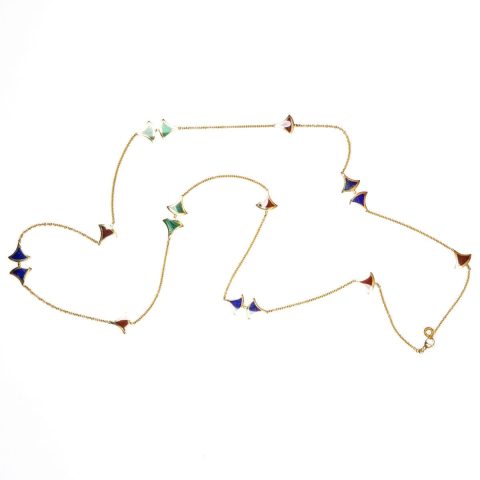 Bulgari CL857231 Divas’ Dream Necklace Yellow Gold Carnelian Lapis Malachite Sautoir Necklace 350739 16