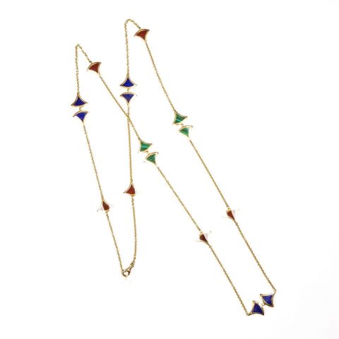 Bulgari CL857231 Divas’ Dream Necklace Yellow Gold Carnelian Lapis Malachite Sautoir Necklace 350739 1