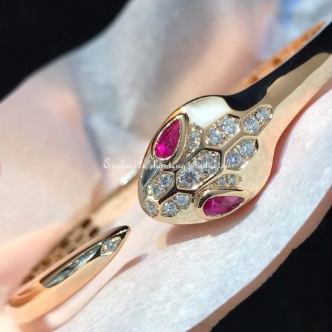 Bulgari 352819 Serpenti bracelet in 18 kt rose gold set with rubellite eyes and demi-pavé diamonds 5