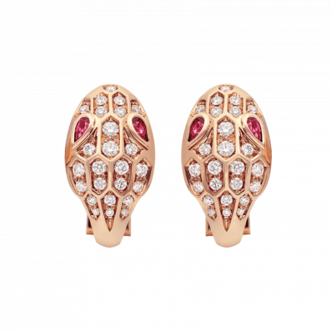 Bulgari Serpenti 352726 earrings in 18kt pink gold with rubellite and pavé diamonds OR857722 1