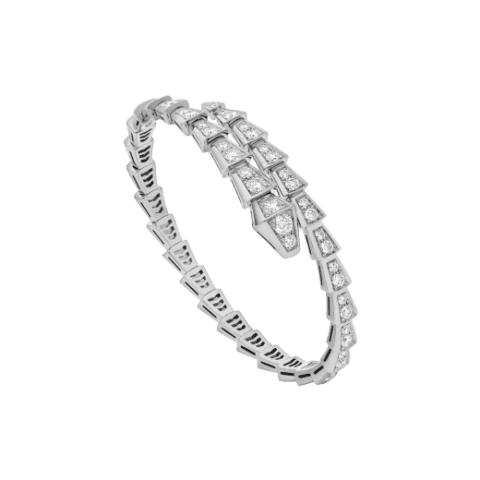 Bulgari 351844 Serpenti Viper one-coil slim bracelet in 18 kt white gold set with full pavé diamonds 1