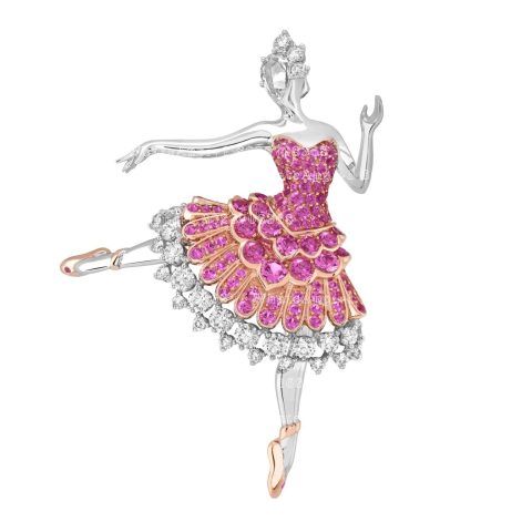 Van Cleef & Arpels Cardinal rose ballerina brooch White gold pink gold pink sapphires diamonds brooch 1