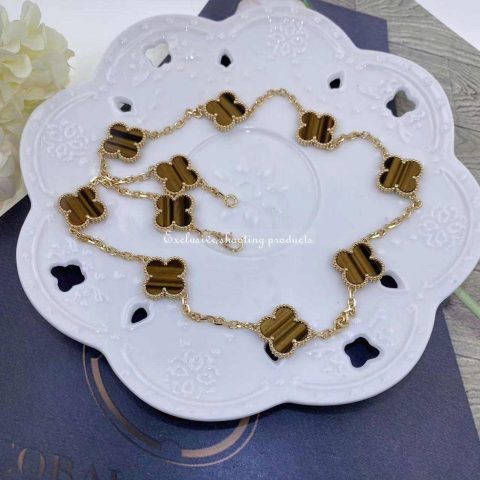 Van Cleef & Arpels VCARD40700 Vintage Alhambra necklace 10 motifs Yellow gold Tiger Eye necklace 2
