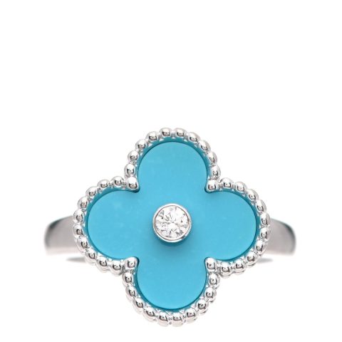 Van Cleef & Arpels Vintage Alhambra Ring 18k White Gold Turquoise and Diamond Ring 1