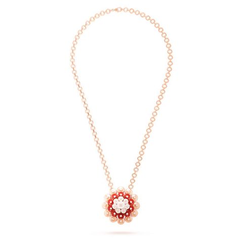 Van Cleef & Arpels VCARO9J800 Bouton d’or pendant Rose gold Carnelian Diamond Mother-of-pearl Necklace 3