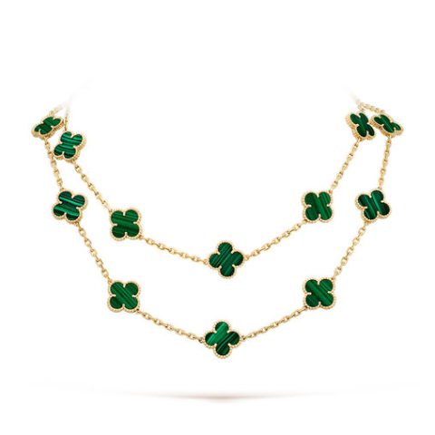 Van Cleef & Arpels VCARL88100 Vintage Alhambra long necklace 20 motifs Yellow gold Malachite necklace 1