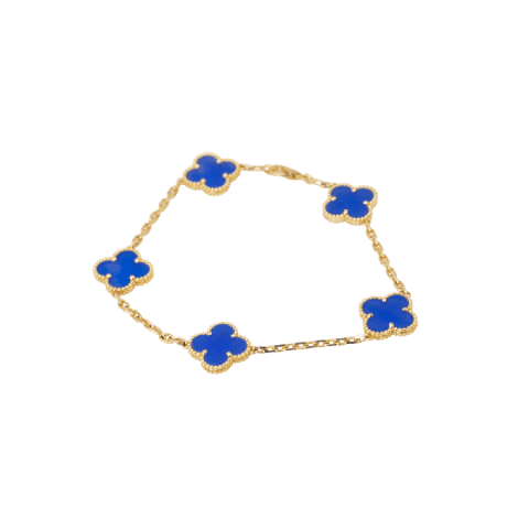 Van Cleef & Arpels Vintage Alhambra Bracelet 5 Motif 18k Yellow Gold Dark Blue Agate Bracelet 1