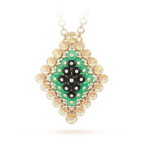 Van Cleef & Arpels VCARO9MU00 Bouton d’or pendant and detachable clip Yellow gold Chrysoprase Diamond Onyx 1