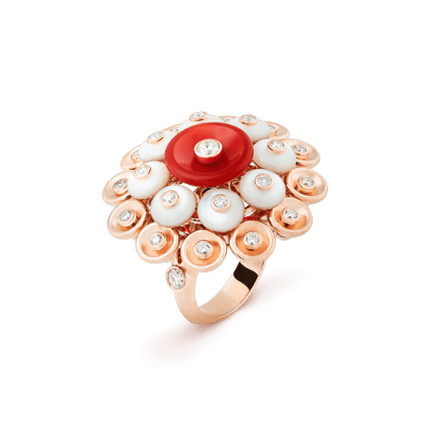 Van Cleef & Arpels VCARO9MV00 Bouton d’or ring Rose gold Carnelian Diamond Mother-of-pearl ring 1